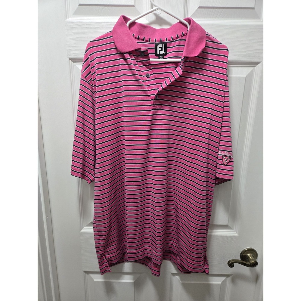 FootJoy Polo Shirt Mens XL Pink Stripe Golf Stretch Performance Blackthorn Club